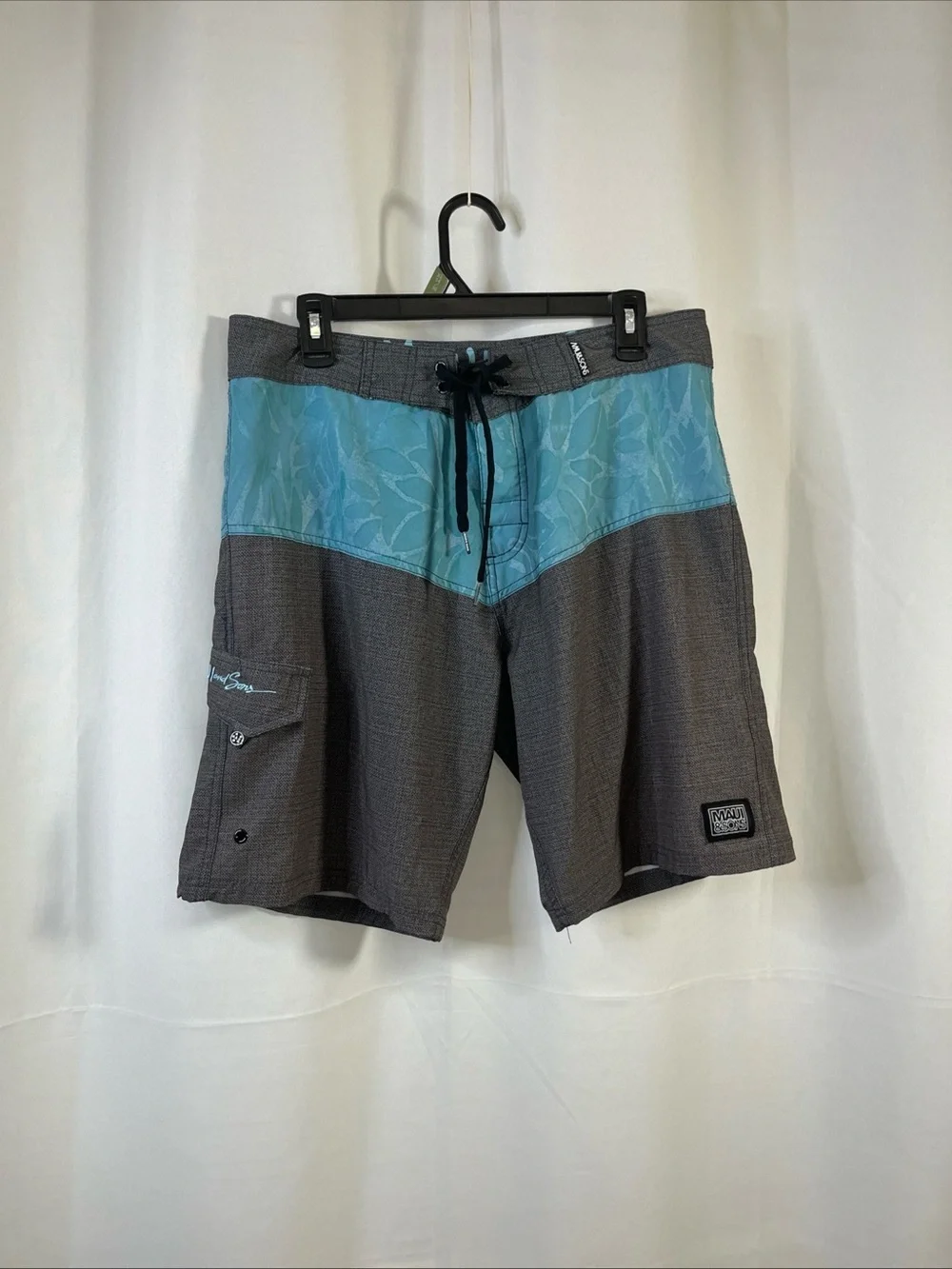Maui and Sons Colorblock Board Shorts 4 Way Stretch Grey Blue Mens 32